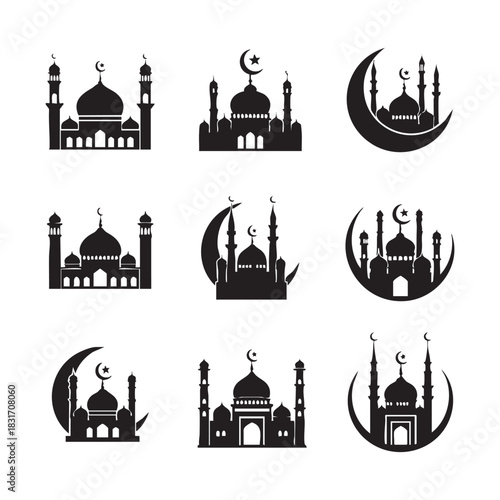 Creative mosque set silhouette vector art illustration