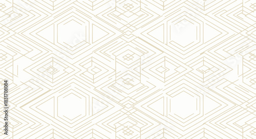 Elegant geometric pattern with hexagon and line details in gold and cream tones suitable for