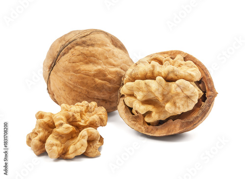Ripe walnut isolated on white background