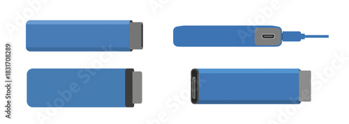 Four blue USB drives are displayed on a white background.