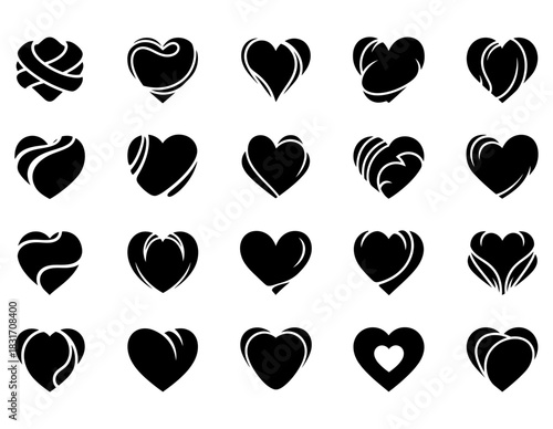 Collection of Black and White Heart Icons A Variety of Love Symbol Vector Designs Set
