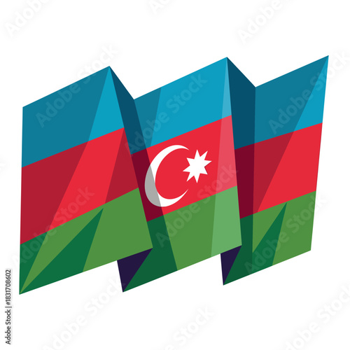 Wavy Geometric Azerbaijan Flag Vector - National Identity Concept