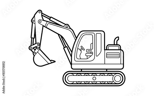 Outlined excavator heavy machinery for construction and engineering projects