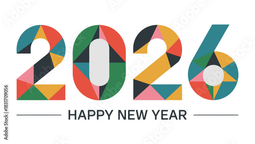 A Colorful 2026 New Year Greeting: Bold and vibrant numbers create a striking Happy New Year message. A joyous vision for the future, radiating a festive aura and positive outlook.