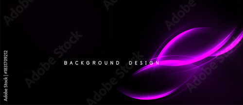 Dark backdrop features vibrant purple curves. Elegant design suggests motion, energy, modern aesthetic. Minimalist presentation focuses attention.