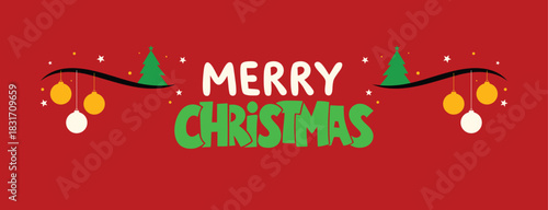 Merry Christmas Vector illustration for website banner, social media banner, covers, greeting card, posters, business and marketing material. Christmas red Background Banner