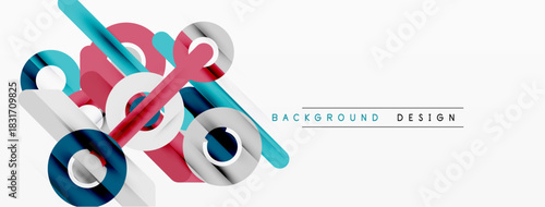 Abstract geometric shapes overlap, creating dynamic visual effect. Bright colors contrast against white background. Modern design element.