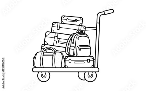 Luggage cart with suitcases and bags in linear design