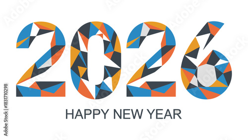 Geometric New Year: A vibrant graphic design celebrating the upcoming New Year, with colorful, fragmented numerals against a clean background, evoking a sense of optimism.