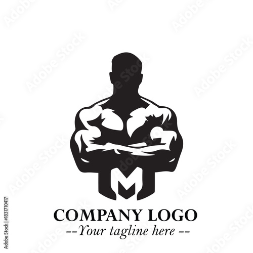 Man With Muscle Logo Symbol in Black on White Background for Strong Bold Fitness Branding Design Art