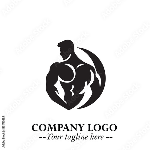 Man With Muscle Logo Symbol in Black on White Background for Strong Bold Fitness Branding Design Art