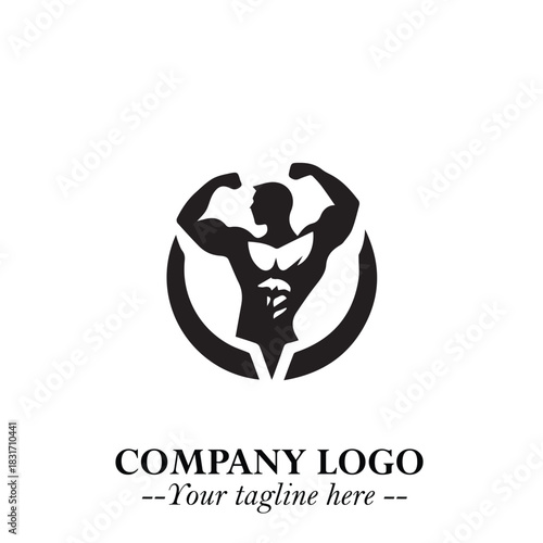 Man With Muscle Logo Symbol in Black on White Background for Strong Bold Fitness Branding Design Art