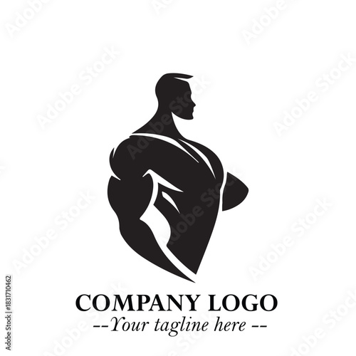 Man With Muscle Logo Symbol in Black on White Background for Strong Bold Fitness Branding Design Art