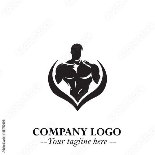 Man With Muscle Logo Symbol in Black on White Background for Strong Bold Fitness Branding Design Art