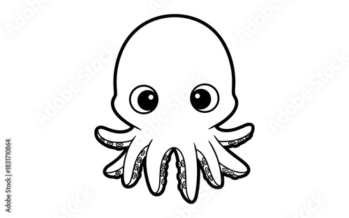 Cute baby octopus with big eyes in bold outline design