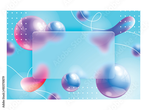 Abstract background with colorful liquid blobs and translucent square frame for text overlay