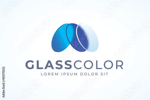 Abstract blue and white gradient abstract logo design with the text glasscolor and a tagline below