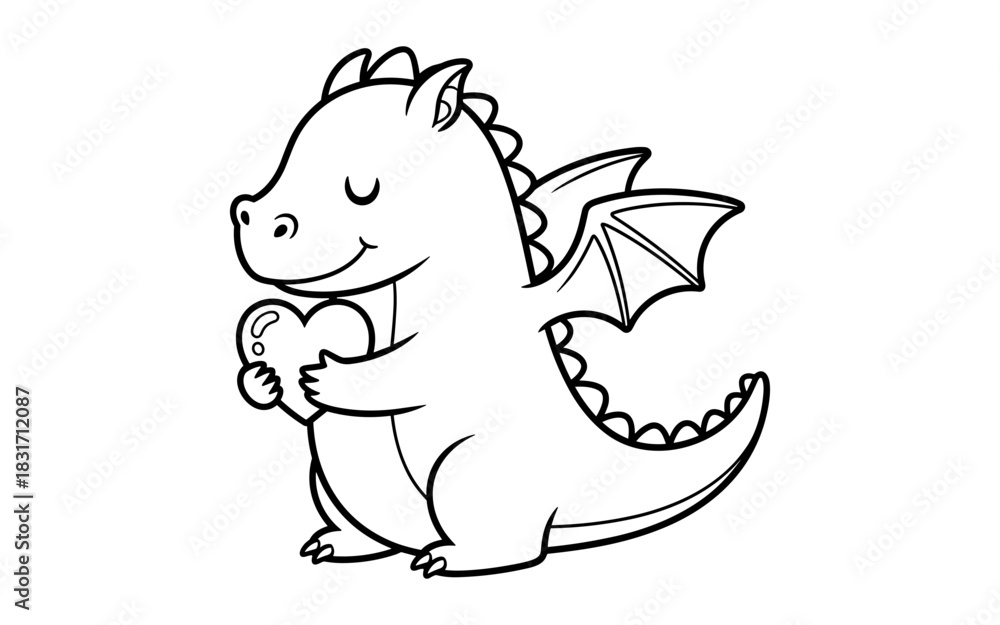 Obraz premium Adorable cartoon dragon holding heart with whimsical charm