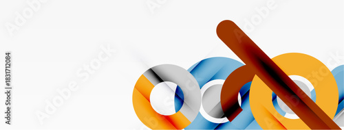 Abstract shapes, vibrant colors, dynamic composition. Smooth curves intersect, creating modern visual impact. Clean design, simple geometry.