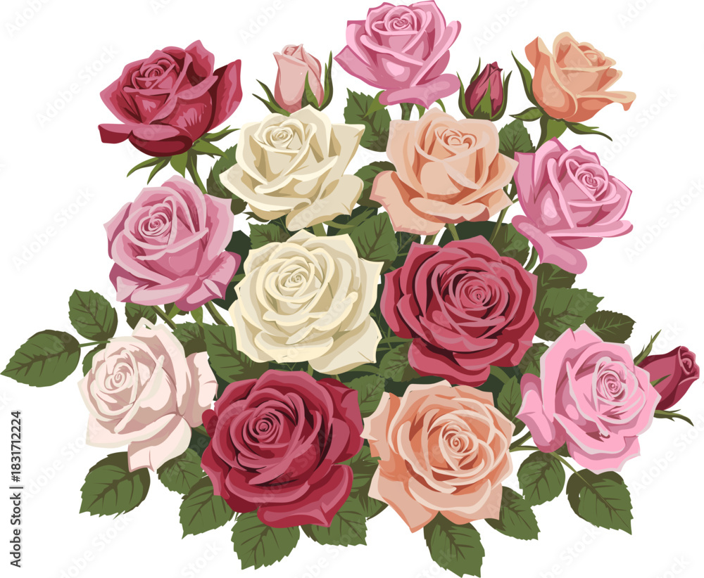 Naklejka premium Colorful Rose Bouquet Illustration