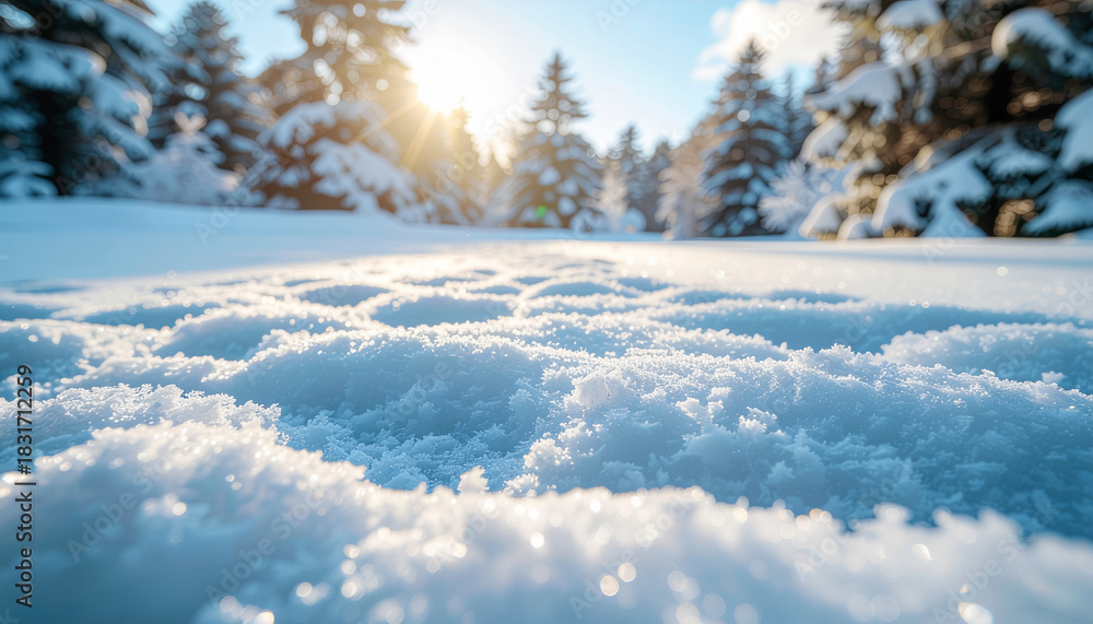 Naklejka premium Winter Snow Background with Snowy Scenery — Fresh Holiday Snow Landscape Photography
