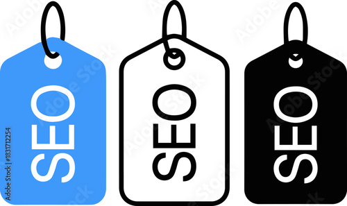 seo search engine optimization price tag icon set, flat vector