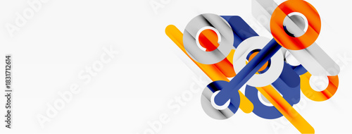 Abstract geometric shapes, vibrant colors, modern design. Lines intersect creating dynamic composition. Minimalist aesthetic, clean presentation.