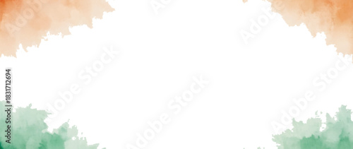 Indian flag colors watercolor frame background template with copy space: republic, independence, celebration, tiranga, saffron, orange, green,