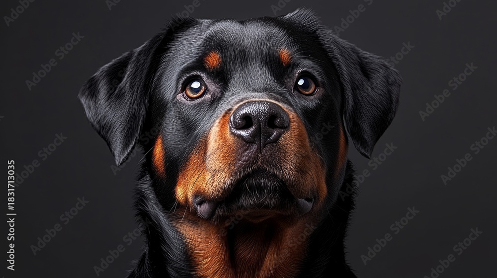 Fototapeta premium Captivating Portrait of a Rottweiler Exuding Strength and Elegance Against a Simple Background