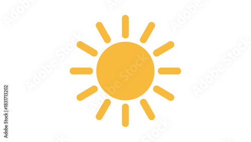 A vibrant yellow sun icon with radiating rays on a clean white background, symbolizing warmth and light.