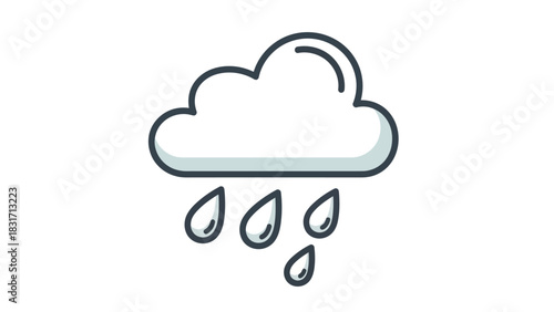 Simple line art illustration of a cloud with falling raindrops, depicting rainy weather.