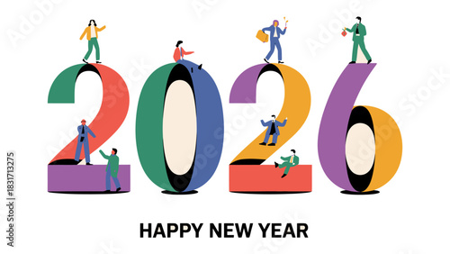 Celebrating 2026: A vibrant and modern illustration of the year 2026, complete with celebratory figures and a warm greeting, embodying progress and opportunity