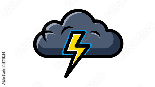 A stylized dark grey cloud with a yellow lightning bolt striking downwards, representing a storm or bad weather conditions.