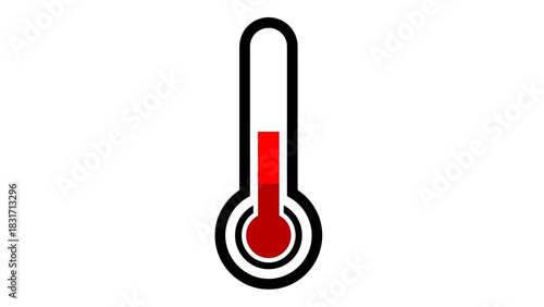 A simple graphic illustration of a black outline thermometer with red liquid indicating high temperature on a white background.