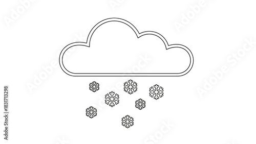 Outline drawing of a cloud with snowflakes falling, depicting a snowy weather icon.