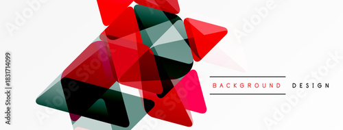 Abstract geometric shapes overlap, creating vibrant red, green hues. Minimalist design suits modern backgrounds, banners, presentations.