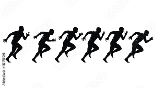 Runner Sprint Sequence Silhouette Vector Illustration of a Male Athlete Running Fast