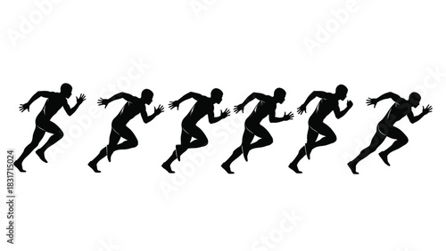Six Running Man Silhouettes Vector Illustration. Athlete Sprinting Movement Sequence Icon or Design Element for Sports and Fitness Concepts.