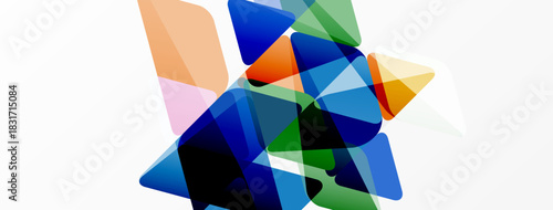 Abstract shapes overlap, creating vibrant color blends. Composition feels dynamic, modern, energetic. Minimalist design with clean aesthetic.