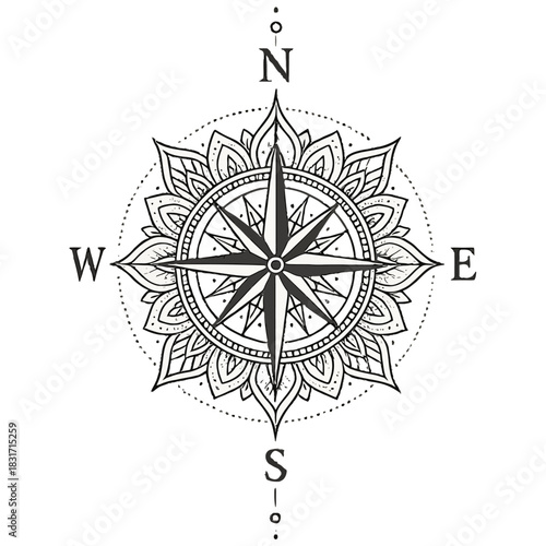 Intricate geometric compass rose mandala design with ornate patterns.