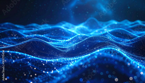 深い青の光のデータ波と粒子
