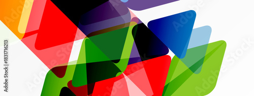 Abstract colorful shapes overlap, creating dynamic visual composition. Bright hues blend, forming modern design element.