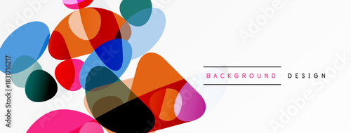 Abstract colorful shapes overlap. Modern design elements create vibrant visual impact. Clean background enhances composition.