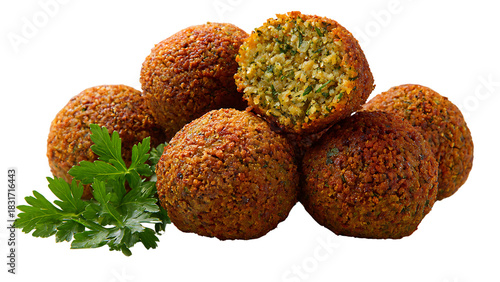 Pile of Golden Brown Falafel Balls with Fresh Parsley graphic isolated on a transparent background