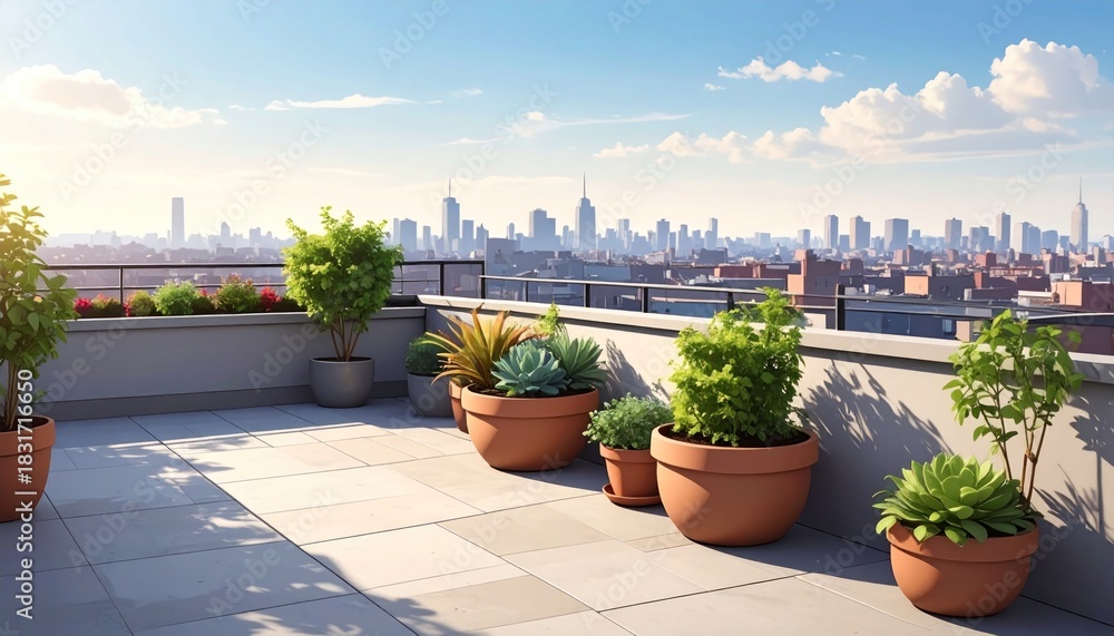 Obraz premium Rooftop garden with cityscape.