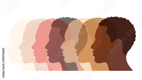 Diversity and Inclusion Vector Illustration: Human Profiles Showing a Gradient of Skin Tones and Racial Spectrum