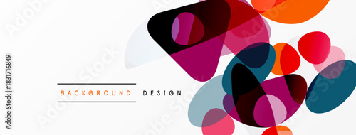 Abstract colorful shapes overlap, creating dynamic visual effect. Modern design elements suggest creativity, innovation. Simple background enhances vibrant forms.