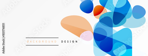 Abstract colorful shapes overlap on white background. Minimalist design includes text background design. Modern aesthetic, clean lines, vibrant hues.