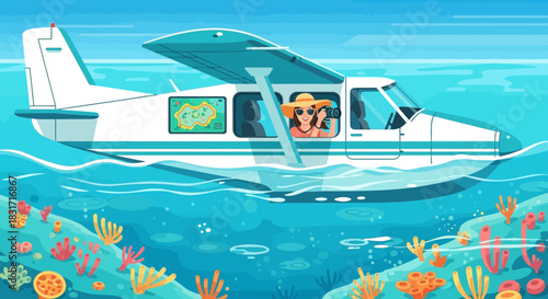 Hydroplane adventure: A scenic flight over vibrant underwater ecosystems and coral reefs