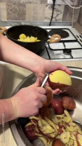 Peeling potatoes
